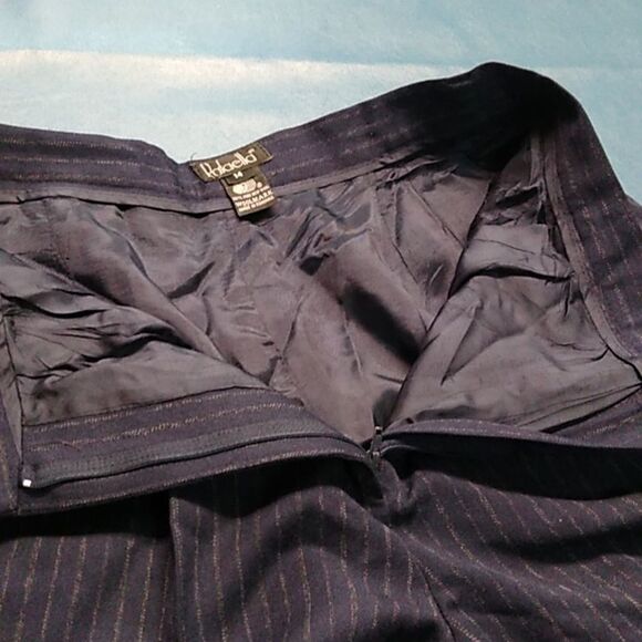 Rafaella Women's Navy 14 Wool Pin Stripe Lined Pants No Pockets Cottagecore - Picture 8 of 9